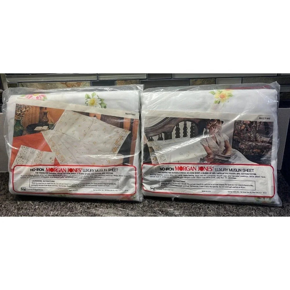 Morgan Jones Maytime Twin Flat Sheet Set‎ Of 2 Muslim No Iron 39” X 76” NEW VTG - Picture 2 of 4